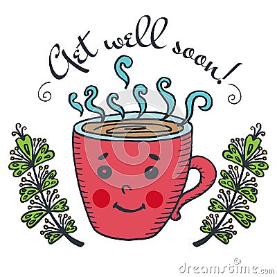 Get well soon card with cup of tea Stock Photo