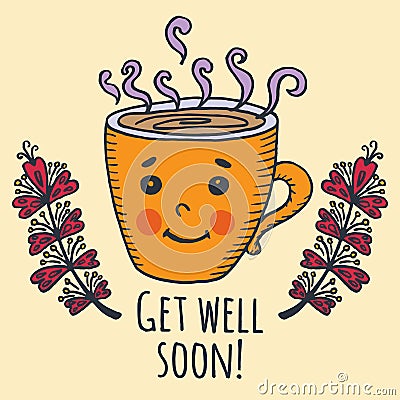 Get well soon card with cup of tea Stock Photo