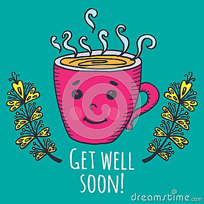 Get well soon card with cup of tea Stock Photo