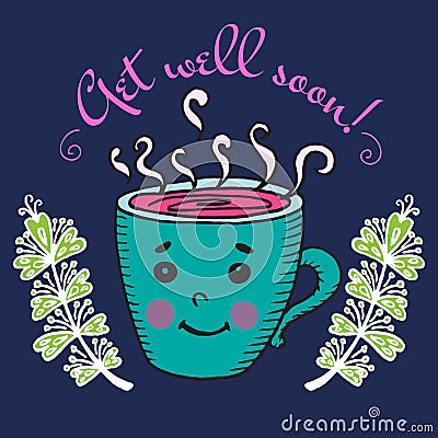 Get well soon card with cup of tea Stock Photo