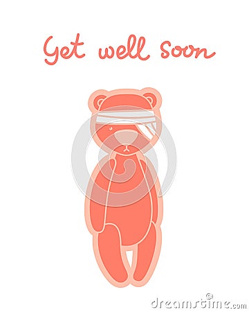Get well soon card. Teddy bear with bandaged head Stock Photo