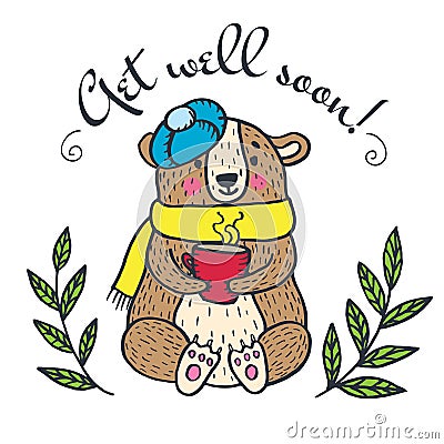 Get well soon card with teddy bear Stock Photo