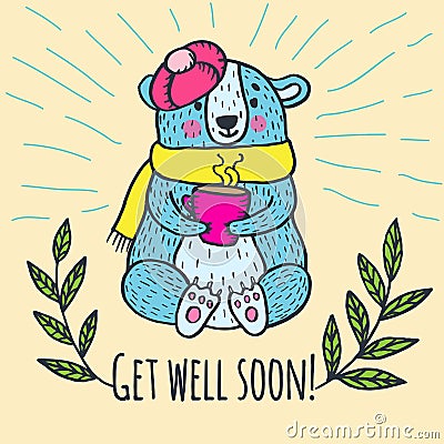 Get well soon card with teddy bear Stock Photo