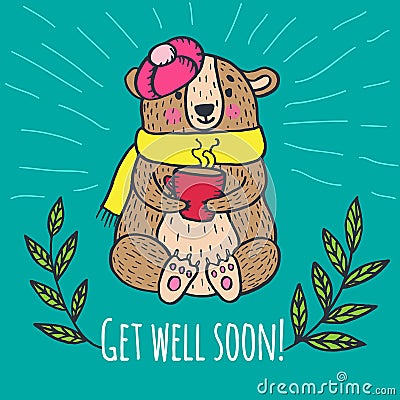 Get well soon card with teddy bear Stock Photo