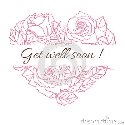 Get well soon. Friendly vector vintage card with flower drawing Vector Illustration