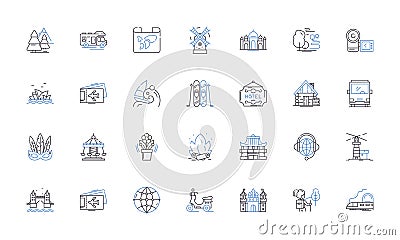 Getaway guru line icons collection. Escape, Travel, Adventure, Vacation, Relaxation, Exploration, Retreat vector and Vector Illustration