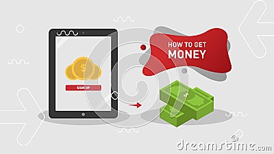 Getting Money From Digital Tablet Vector Illustration