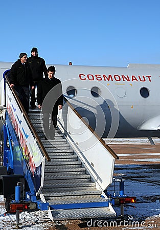 Getting Off The Plane Editorial Stock Photo