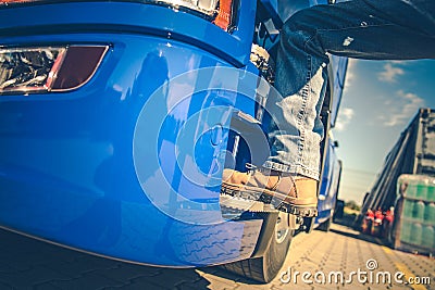 Getting Into Semi Truck Stock Photo