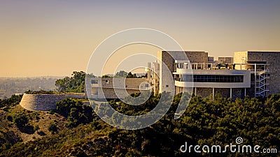 The Getty Center Los Angeles aerial view - Los Angeles Drone footage - LOS ANGELES, UNITED STATES - NOVEMBER 5, 2023 Editorial Stock Photo