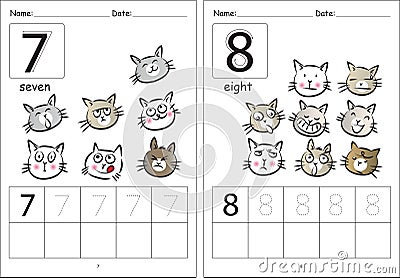 Vector cartoon cats kids activity learn to write number book education kid Vector Illustration