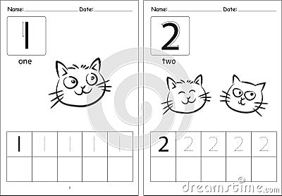 Vector cartoon cats kids activity learning to write number book er Vector Illustration