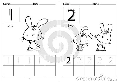 Vector cartoon cats kids activity learning to write number book Vector Illustration