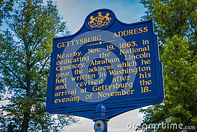 Gettysburg Address Historical Marker Editorial Stock Photo