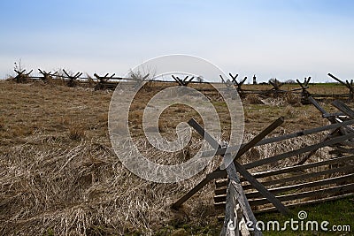 Gettysburg Battlefield Open Field with Split-Rail Fence Stock Photo
