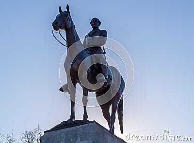 Gettysburg, Pennsylvania, USA March 14, 2021 The statue of General Robert E. Lee on his horse Traveler at the top of the Virginia Editorial Stock Photo