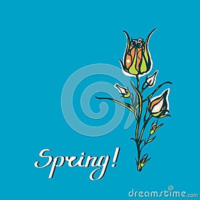 Geum rivale. Spring! Greeting card with a bouquet of flowers. Lettering. Hand drawn. Vector Illustration