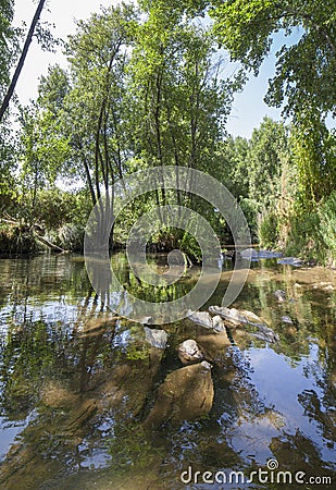 Gevora rocky riverbed, La Codosera, Badajoz, Spain Stock Photo