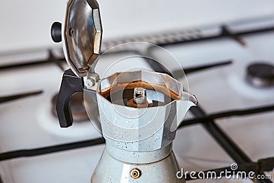 geyser coffee maker on a gas stove Stock Photo