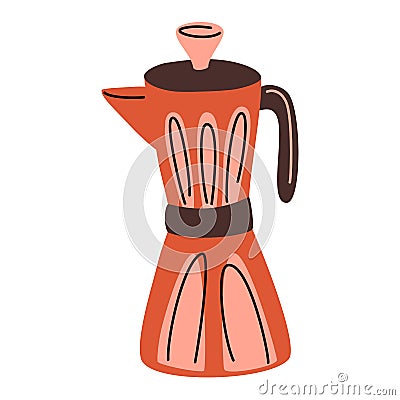 Geyser coffee maker. Coffee pot. Kitchen equipment. Traditional Italian style metallic coffee maker. Trendy vector illustration Vector Illustration