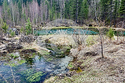 Geyser lake with clear cyan water Stock Photo