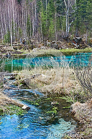 Geyser lake with clear cyan water Stock Photo