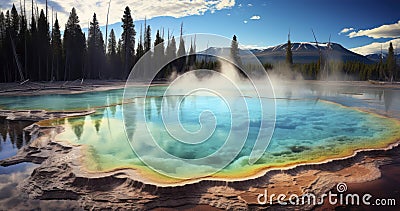 Geyser landscape. Beautiful thermal spring. Generative AI Stock Photo