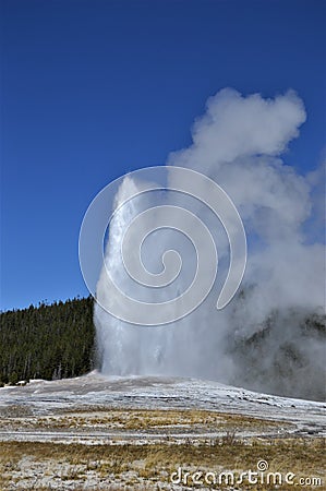 Geyser spews into the air with boiling water and steam Stock Photo