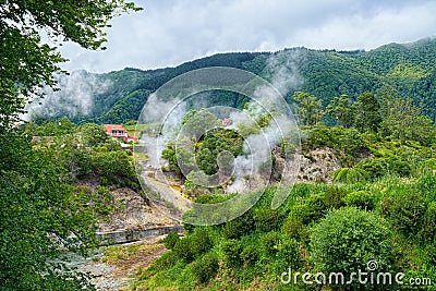 Geysers in Furnas valley, Sao Miguel island, Azores, Portugal Stock Photo