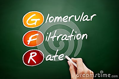 GFR - Glomerular Filtration Rate acronym, concept on blackboard Stock Photo