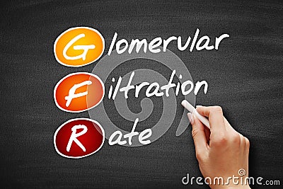 GFR - Glomerular Filtration Rate acronym, concept on blackboard Stock Photo