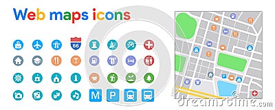 Web Maps Icons Collection. Set of highlights on map in internet. Vector Illustration