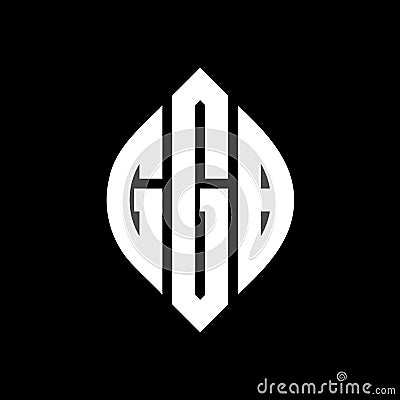 GGB circle letter logo design with circle and ellipse shape. GGB ellipse letters with typographic style. The three initials form a Vector Illustration