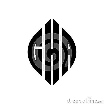 GHA circle letter logo design with circle and ellipse shape. GHA ellipse letters with typographic style. The three initials form a Vector Illustration