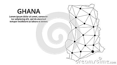 Ghana communication network map. Vector low poly image of a global map with lights in the form of cities. Map in the form of a Stock Photo