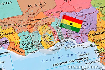 Ghana map and a flag pin Stock Photo