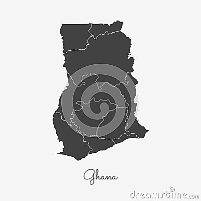 Ghana region map: grey outline on white. Vector Illustration