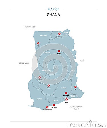 Ghana map vector with red pin. Vector Illustration