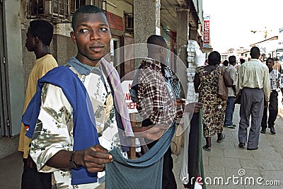Ghanaian street vendors in shopping street in Accra Editorial Stock Photo