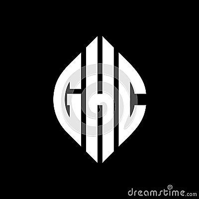 GHC circle letter logo design with circle and ellipse shape. GHC ellipse letters with typographic style. The three initials form a Vector Illustration