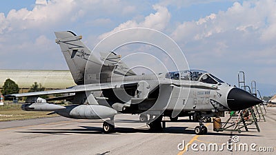 Isolated electronic combat and reconnaissance fighter bomber jet airplane parked Editorial Stock Photo