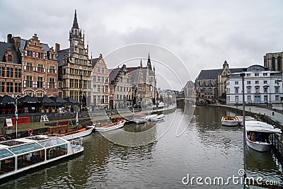 Ghent, Belgium, 03/02/2020. Breathtaking cityscape with view of Sint-Michielsbrug, Editorial Stock Photo