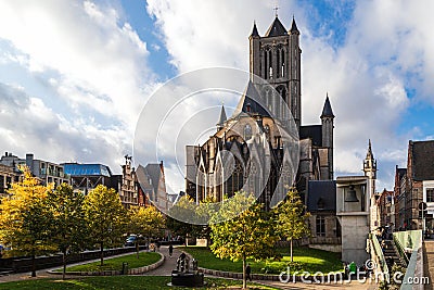 GHENT, BELGIUM October 20, 2019.View of St Nicholas& x27; Church in Ghent, Belgium Editorial Stock Photo