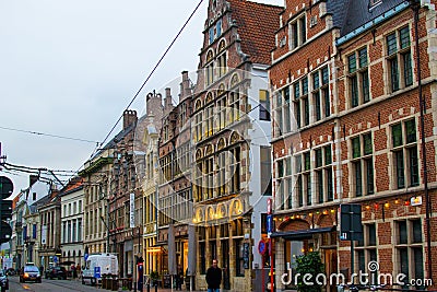 Ghent, Belgium; 10/29/2018: Traditional colorful belgian houses in Ghent Editorial Stock Photo