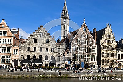 Ghent Graslei on the waterfront Editorial Stock Photo