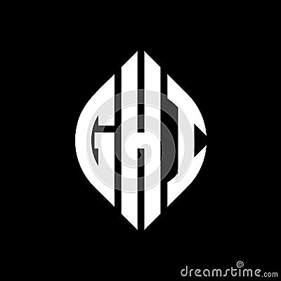 GHI circle letter logo design with circle and ellipse shape. GHI ellipse letters with typographic style. The three initials form a Vector Illustration