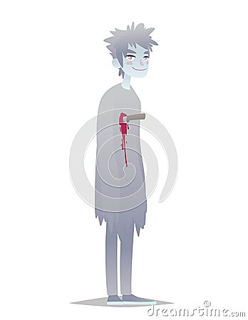 Ghost boy. Cute young man in style of Dead Monster going for Halloween party. Vector. Vector Illustration