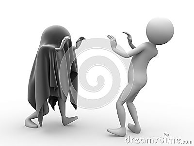 Ghost costume scaring man Stock Photo