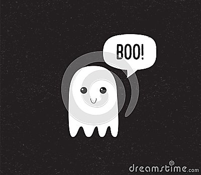 Ghost. Cute Halloween ghost with speech bubble. Boo. Vector Vector Illustration