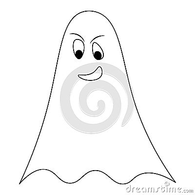 Ghost in doodle style. Sketch. The soaring spirit grins evilly. Evil squint Vector Illustration
